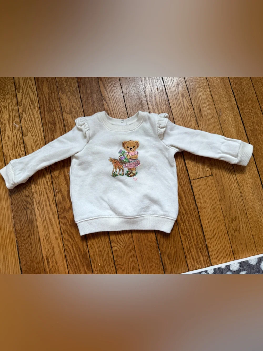 Ralph Lauren Bear & Deer Ruffle Shoulder Sweatshirt - Size 9 Months